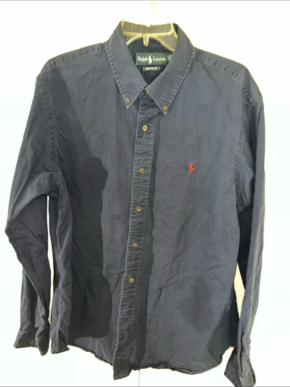 Polo Ralph Lauren is Blue w/red pony LS shirt 100% Cotton shirt XL Custom Fit